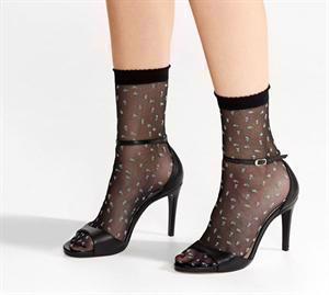 Decoy Ankle Socks Fashion w/ Flowers 20 Den. Black