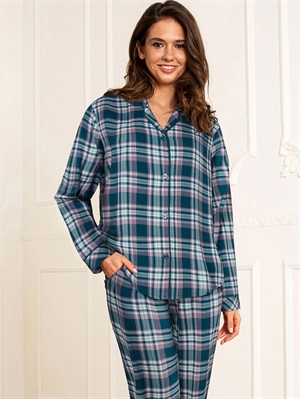 Lady Avenue Cotton Flannel Pyjamas Petrol Check