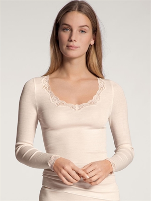 Calida Richesse Lace Uld & Silke T-shirt LS Light Ivory - Bæredygtig